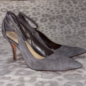Cole Haan Dove Gray Suede Ankle Strap Heels